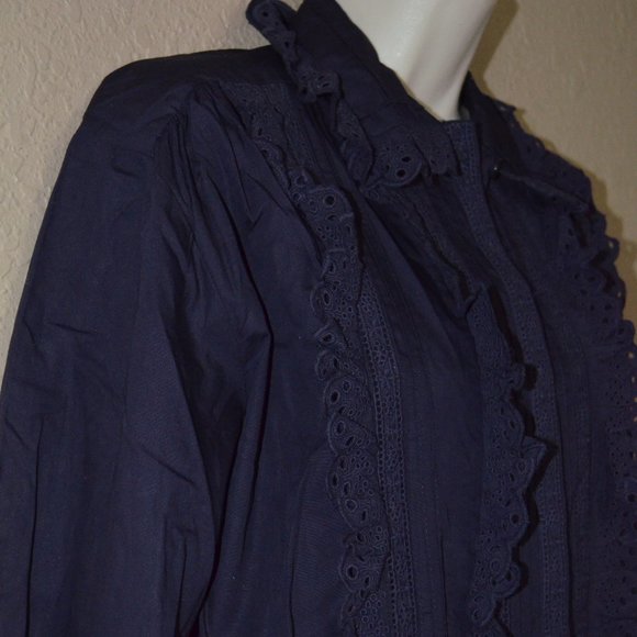 NWT $332 Antik Batik Navy Diane Big Long Sleeve Blouse - Picture 5 of 10